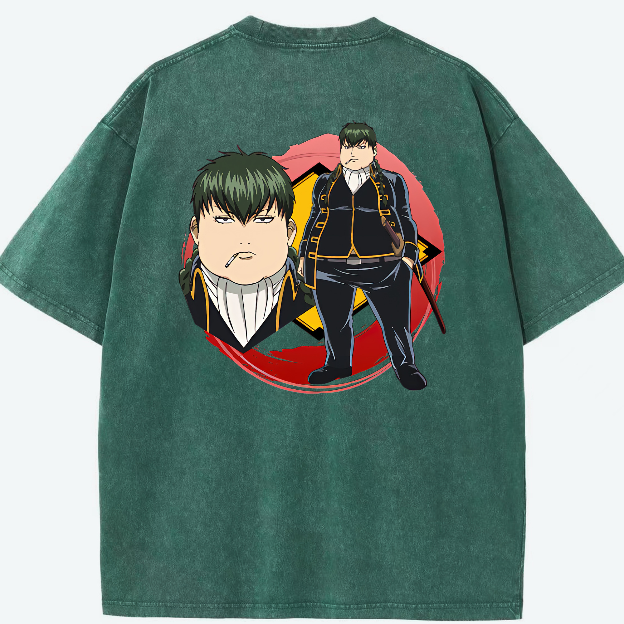 （画像用） ぎんたま 坂田銀時（さかたぎんとき） 神楽 志村新八（しむら しんぱち） GINTAMA Sakata Gintoki Kagura Shimura Shinpachi 綿100% ヴィンテージ風 半袖Tシャツ（背面プリント）